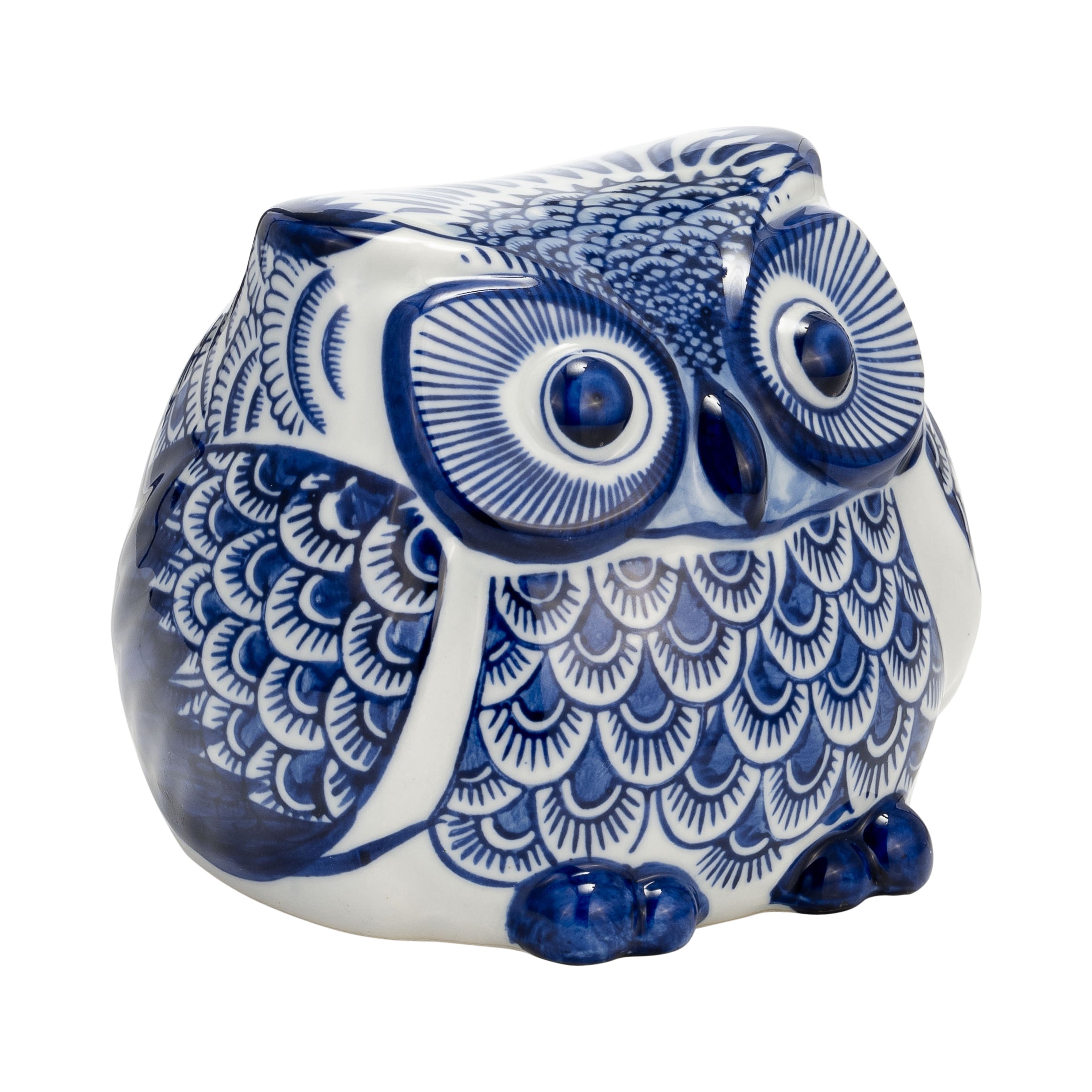 Blue and White Owl Figurine 5" Height Decor Room Table