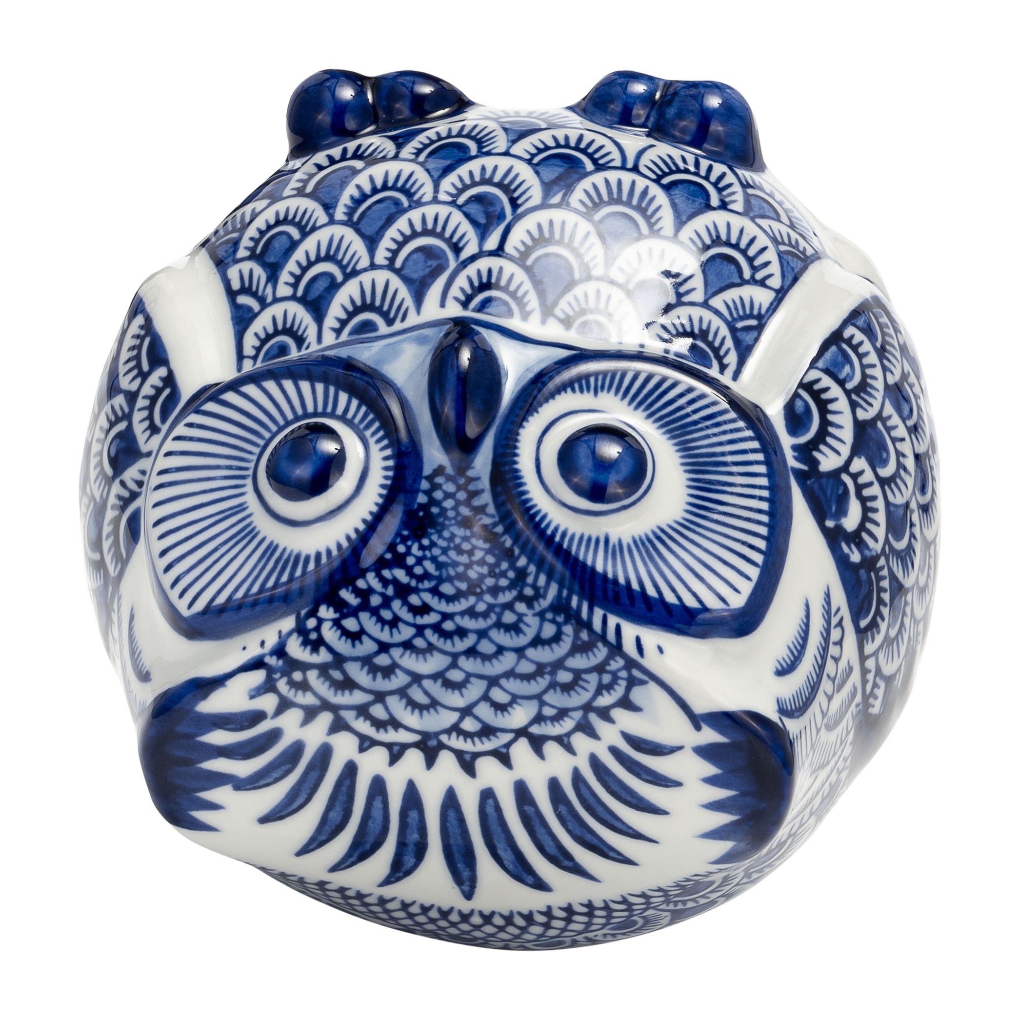 Blue and White Contemporary Decorative Owl Figurine