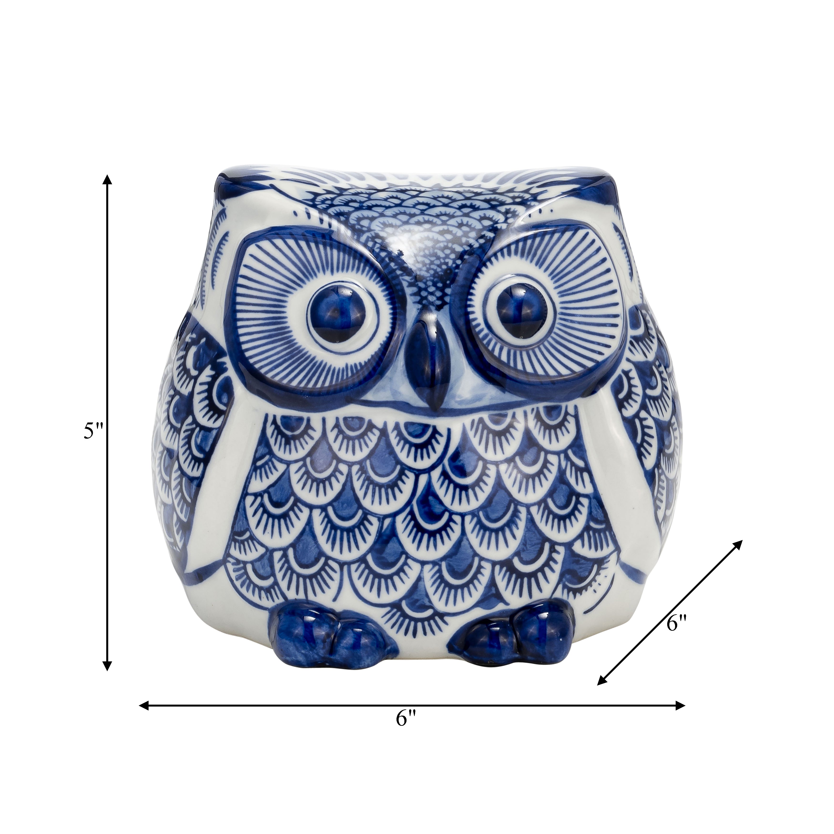 Blue and White Owl Figurine 5" Height Decor Room Table