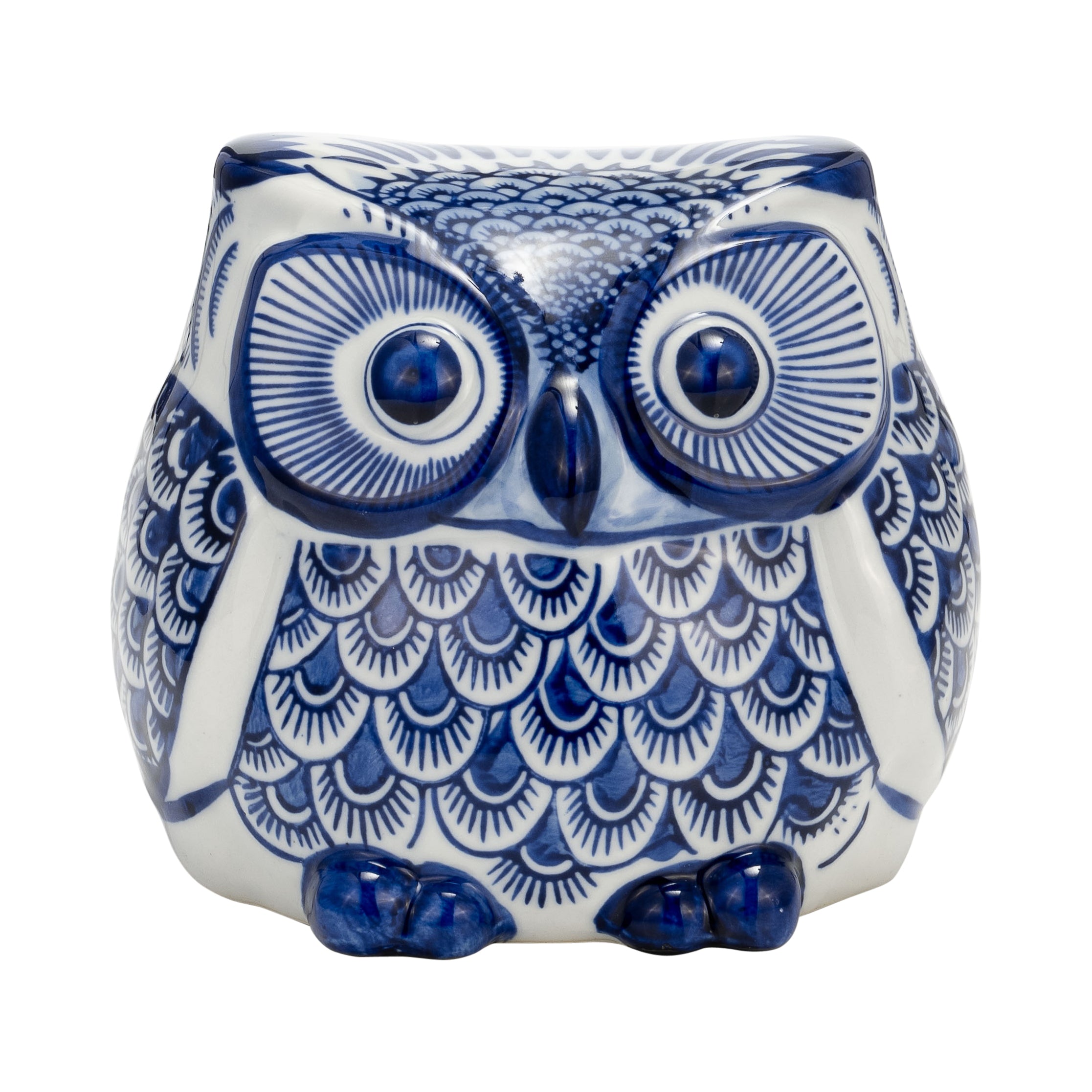 Blue and White Contemporary Decorative Owl Figurine