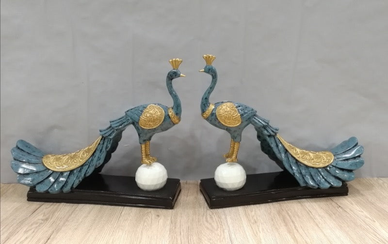 Peacock Blue Bird Figurines Decorative Accent Living Room Gift Ideas