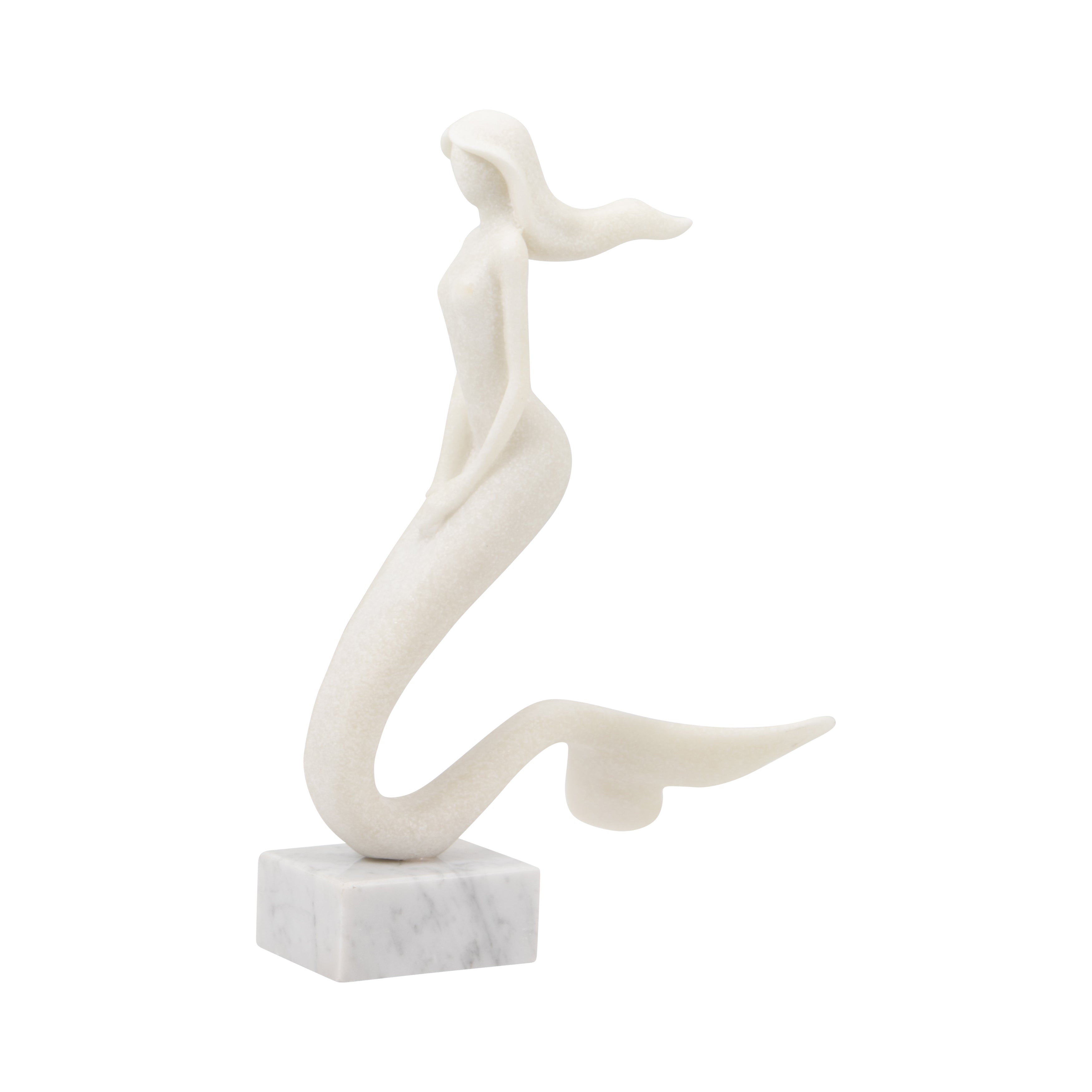 White Marble Like Finish Mermaid Figurine