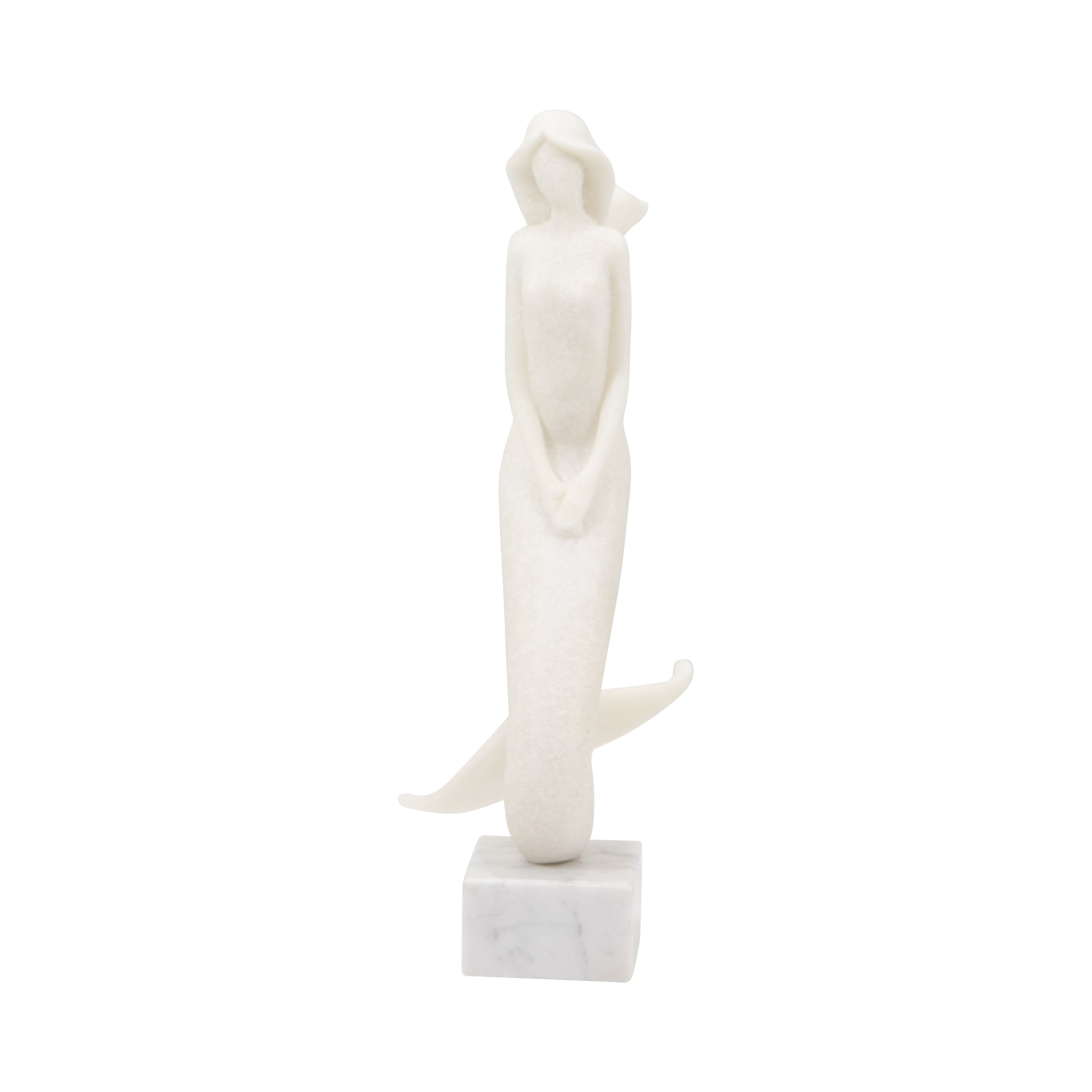 White Marble Like Finish Mermaid Figurine