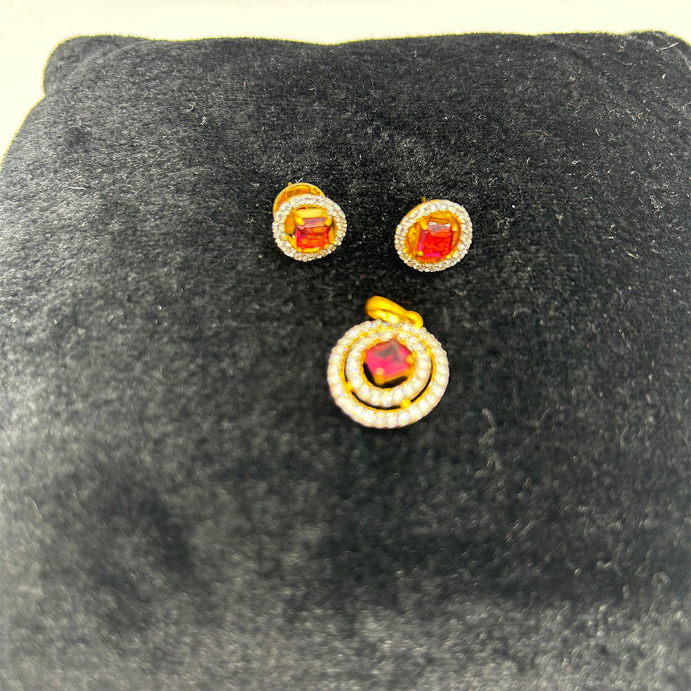 Gold and Red Pendant with Earrings Jewelry Set Gift under $10