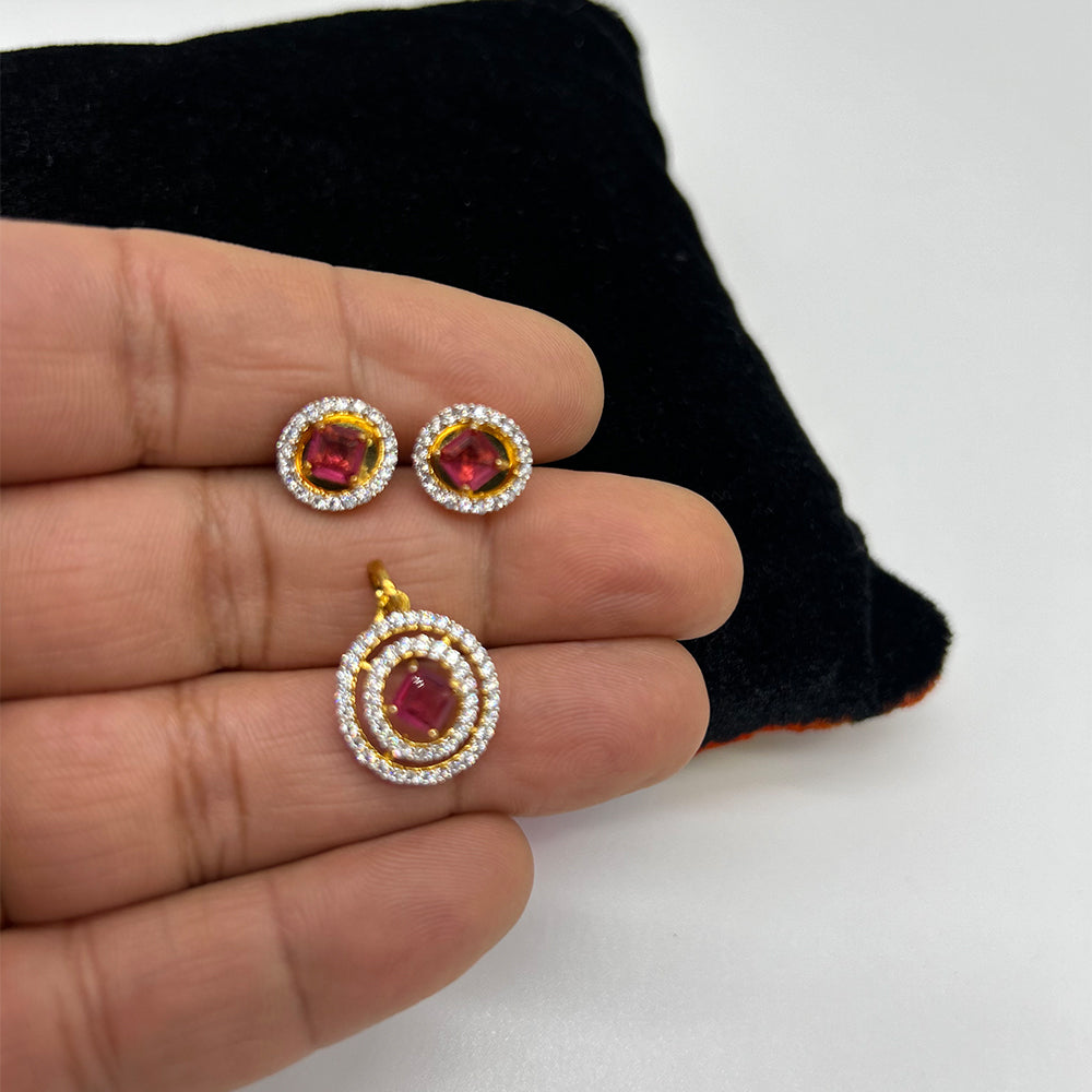 Gold and Red Pendant with Earrings Jewelry Set Gift under $10