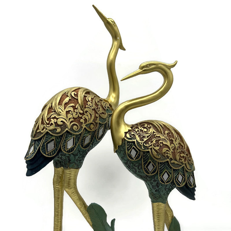 Set of 2 Crane Sculpture Standing Colorful Figurines