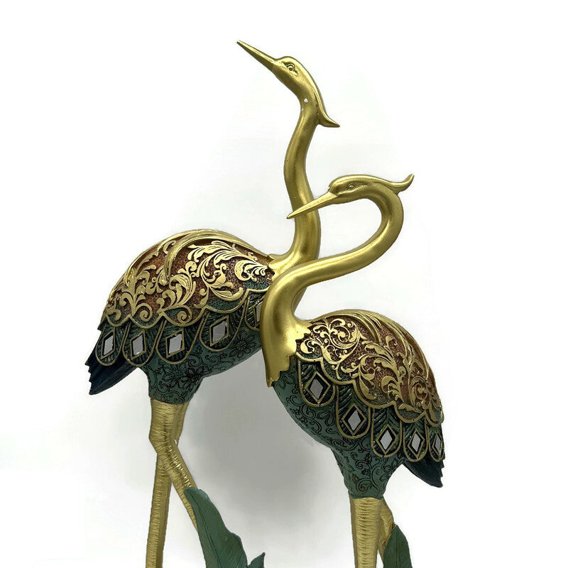 Set of 2 Crane Sculpture Standing Colorful Figurines