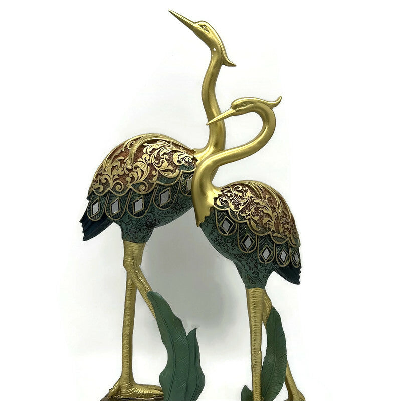 Set of 2 Crane Sculpture Standing Colorful Figurines