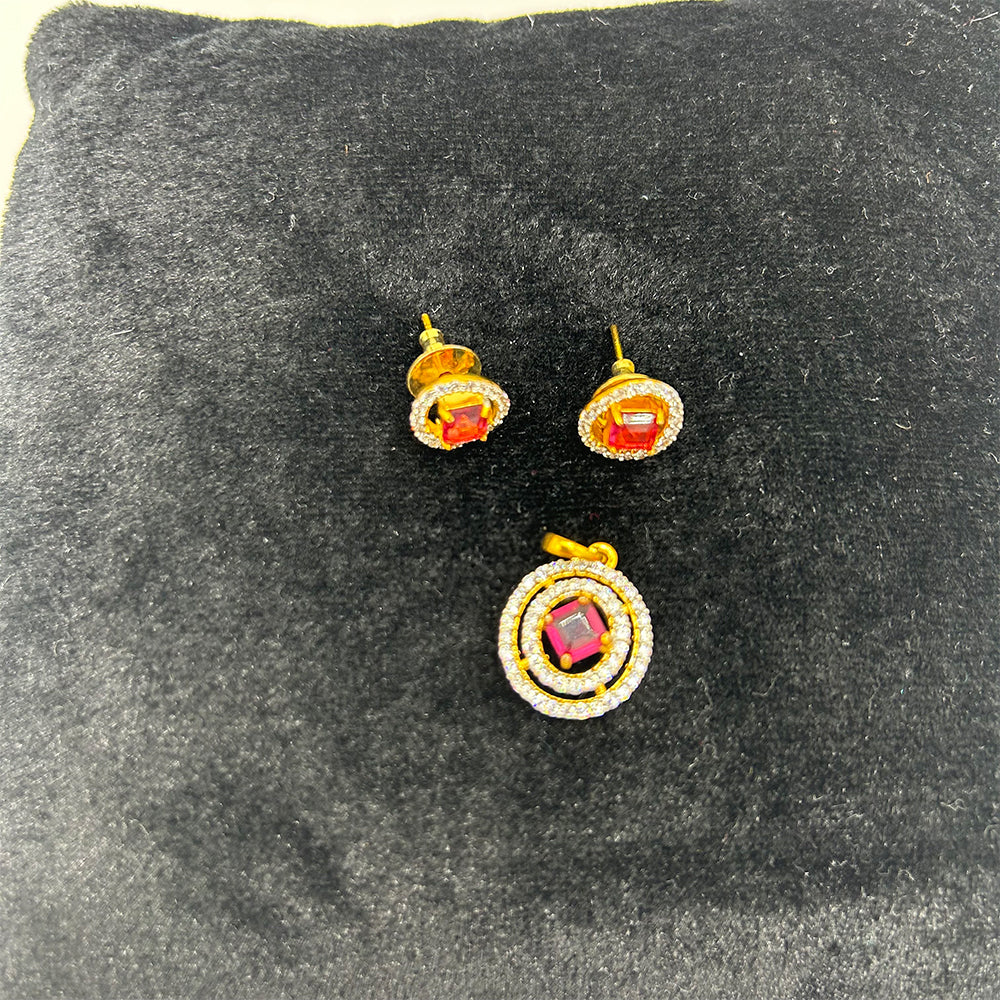 Gold and Red Pendant with Earrings Jewelry Set Gift under $10