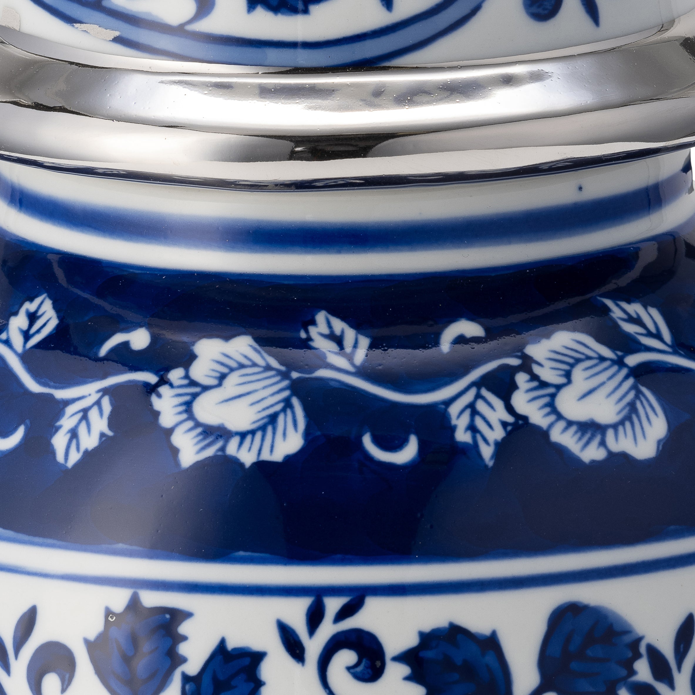 Blue and White Floral Ceramic Jar