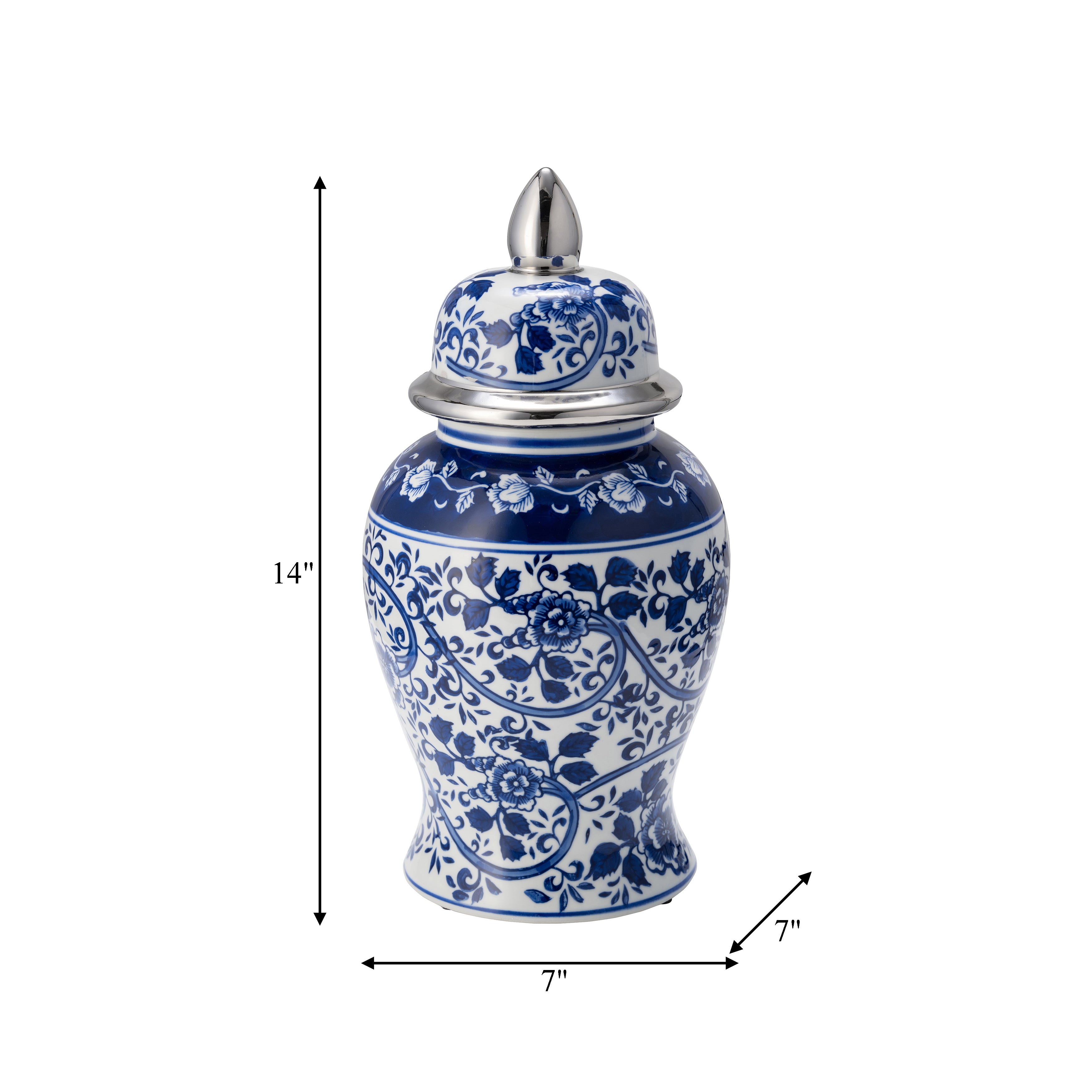 Blue and White Floral Ceramic Jar