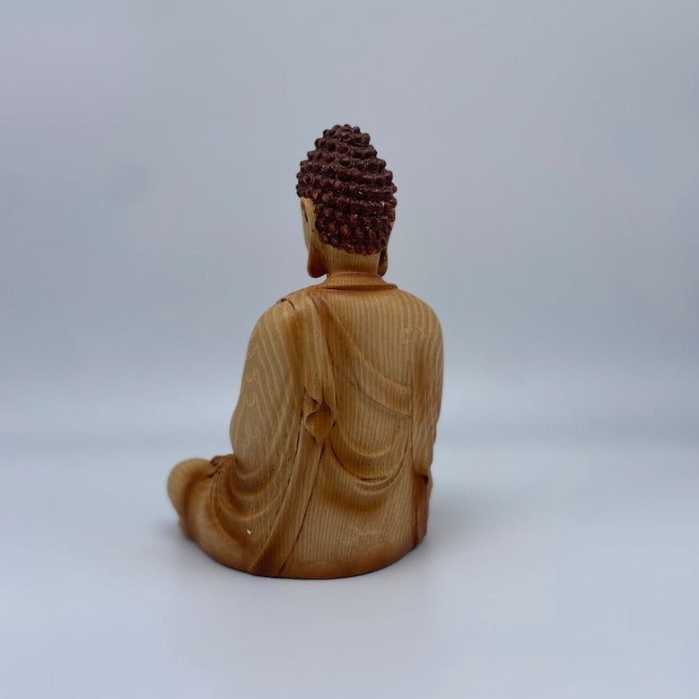 Small Buddha Statue with Wooden Finish - 7 Inch