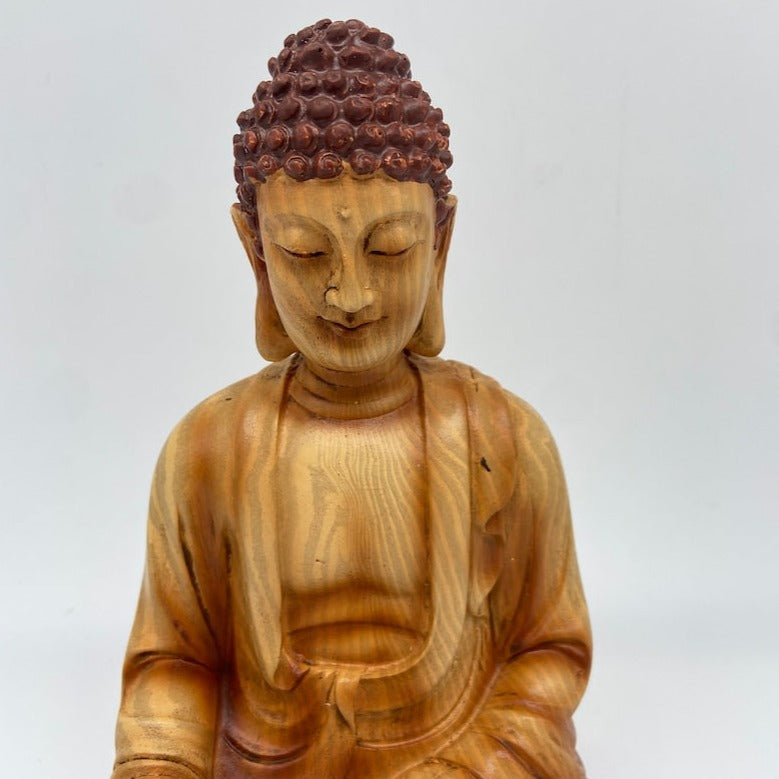 Small Buddha Statue with Wooden Finish - 7 Inch