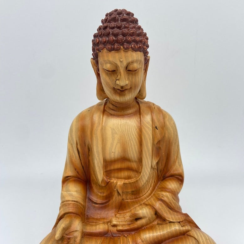 Small Buddha Statue with Wooden Finish - 7 Inch