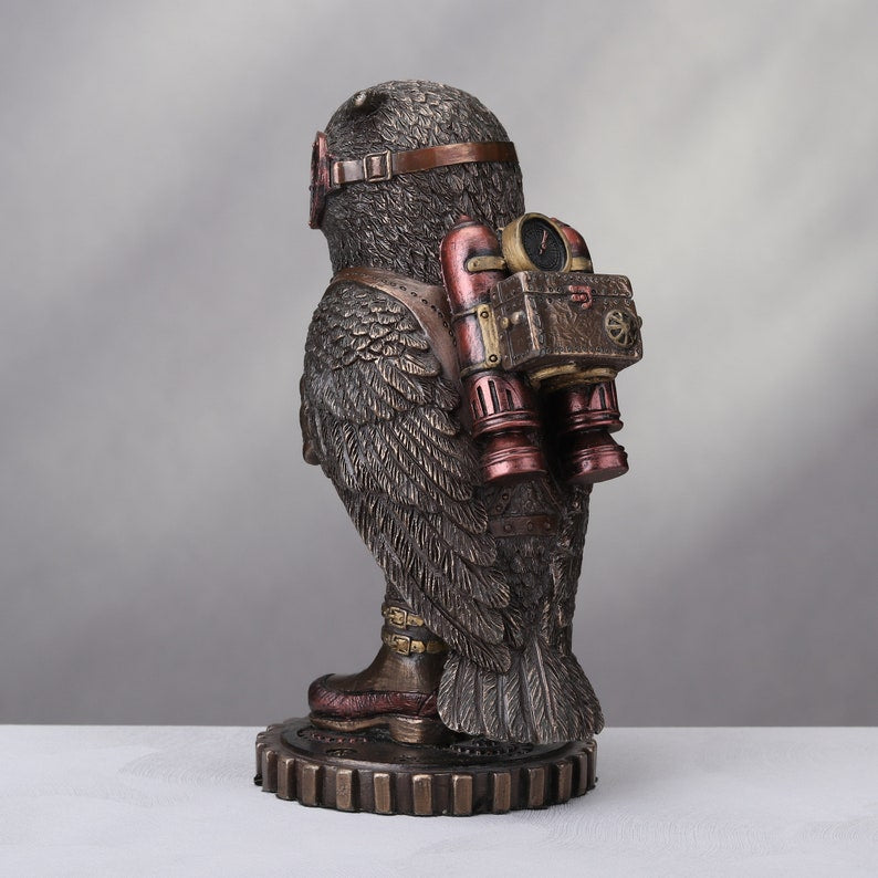 Steampunk Owl Figurine with Goggles and Jetpack 6"