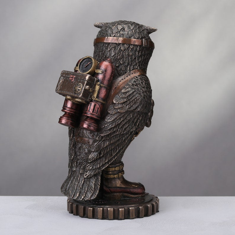 Steampunk Owl Figurine with Goggles and Jetpack 6"