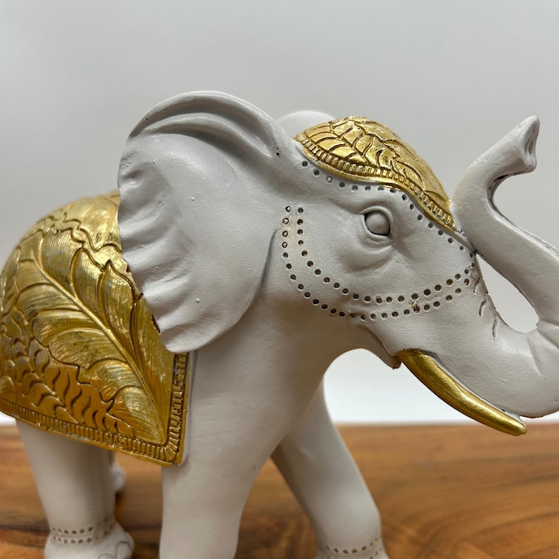 White and Gold Elephant Room Decor Statue