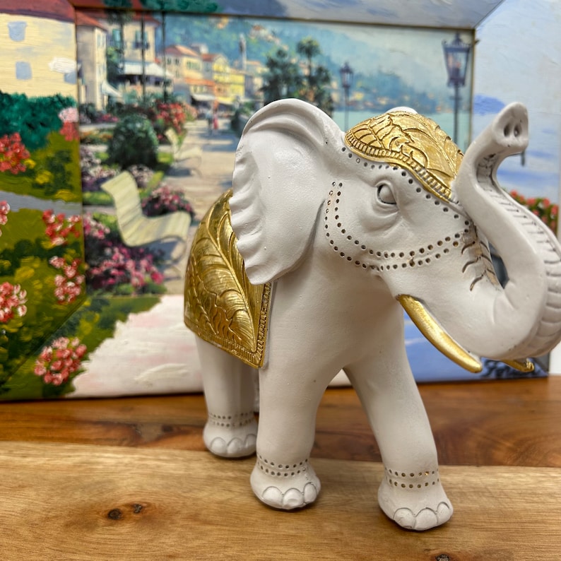 White and Gold Elephant Room Decor Statue