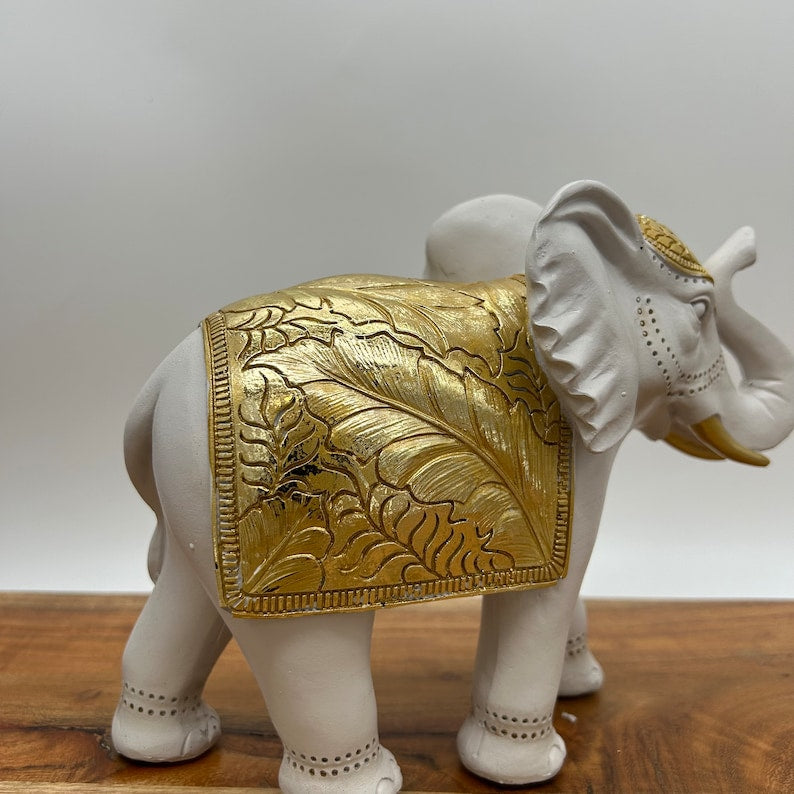 White and Gold Elephant Room Decor Statue