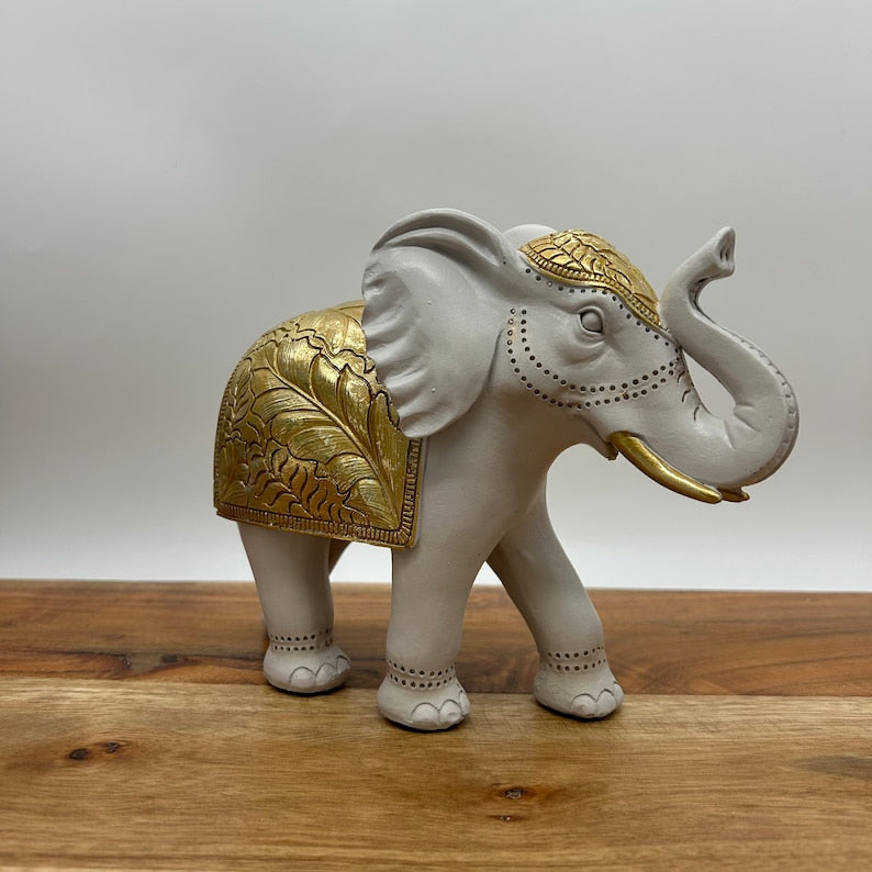 White and Gold Elephant Room Decor Statue