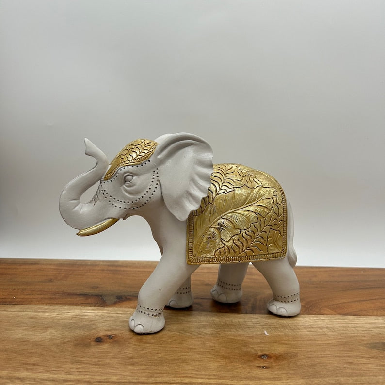 White and Gold Elephant Room Decor Statue