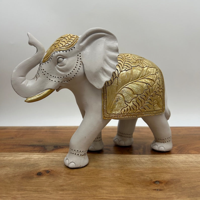 White and Gold Elephant Room Decor Statue